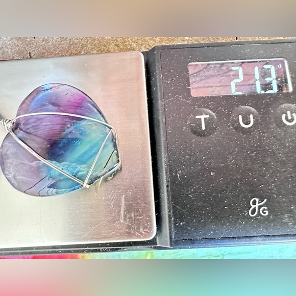 RAINBOW Fluorite Heart Pendant Necklace Tanzanite Gemstone 5518 G - Picture 12 of 15